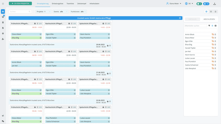 Im fertigen Dienstplan siehst du einen Tag nach dem anderen