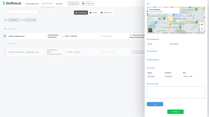 Den Knopf für die Teamlead-App habe ich im Browser schnell gefunden – in der mobilen App leider nicht