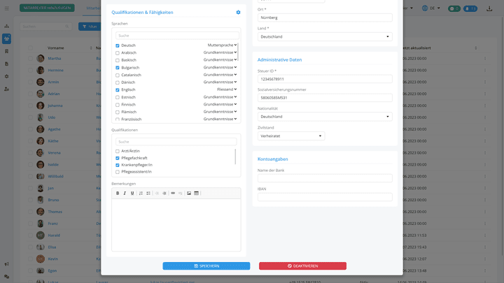 In der digitalen Personalakte vermerkst du, welche sprachlichen Fähigkeiten dein Personal hat