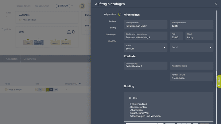 In Aufträgen kannst du wichtige Infos für dich und dein Team hinterlegen