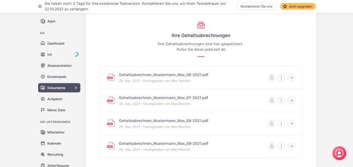 Verwalten und sichern Sie Dokumente wie Gehaltsabrechnungen oder Belege für die Spesenabrechnung