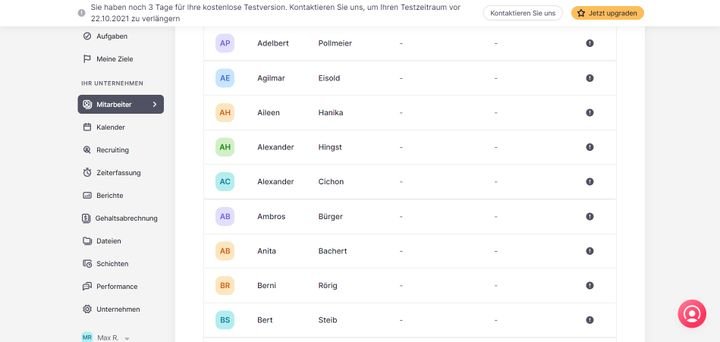 Ein Blick in die ausführliche Mitarbeiterdatenbank von Factorial HR