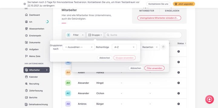 Eine Suchfunktion und diverse Filtermöglichkeiten helfen Ihnen, einzelne Datensätze schnell zu finden