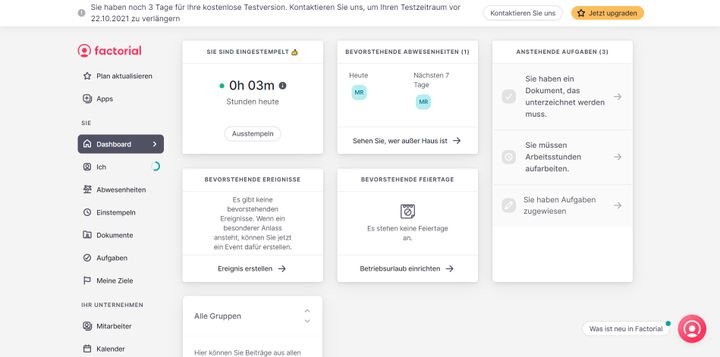 Die Benutzeroberfläche von Factorial glänzt mit Modernität und Übersichtlichkeit