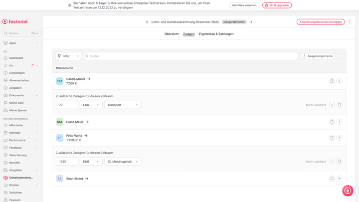 Sonderzahlungen sind in Factorial schnell zugewiesen