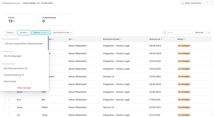 So könnten die strukturierten Lohndaten vor Übermittlung an das Steuerbüro in Factorial aussehen