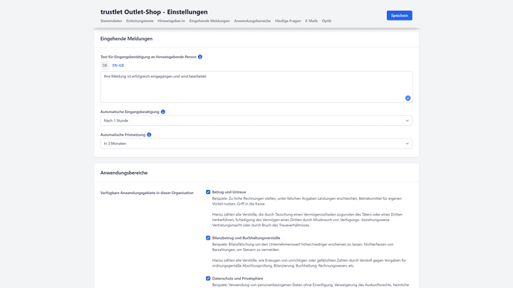 Die automatische Eingangsbestätigung erfolgt fristgerecht und individuell