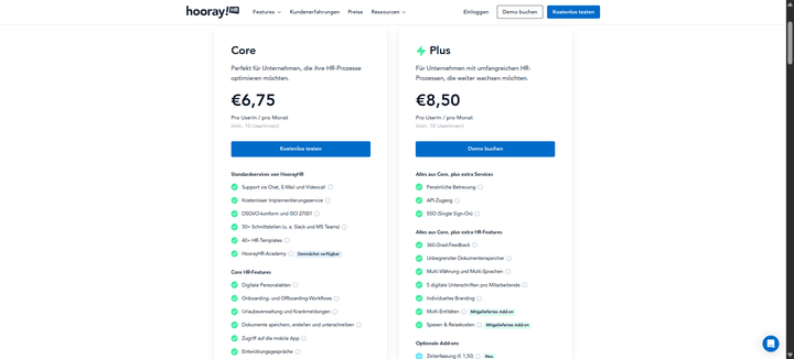 Hier siehst du die Preise für HoorayHR im Überblick.