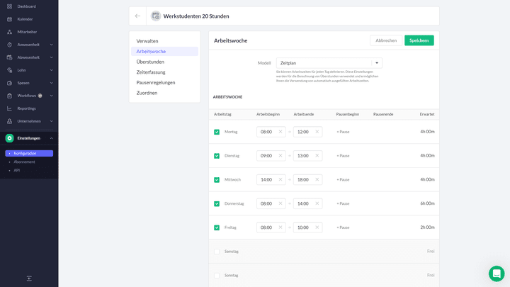 Individualisierungen wie personalisierte Arbeitszeitmodelle gibt es im kostenlosen Tarif kaum