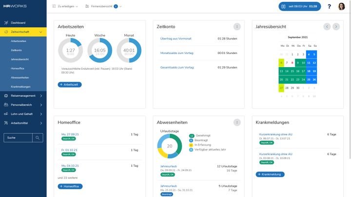 Mithilfe der Zeiterfassungen tracken Mitarbeiter ihre Zeiten und Vorgesetzte behalten alle wichtigen Daten der Zeitwirtschaft im Blick