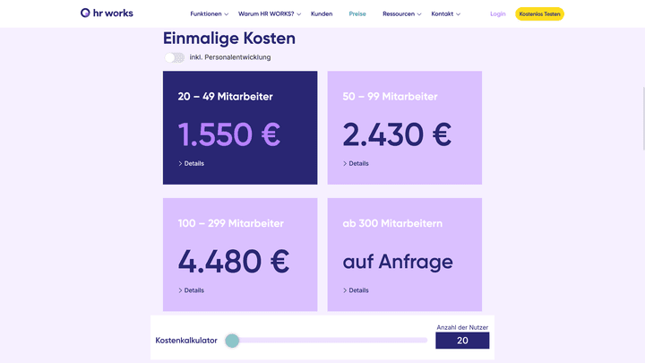 Mit diesen Einrichtungsgebühren müssen Sie für HR WORKS rechnen