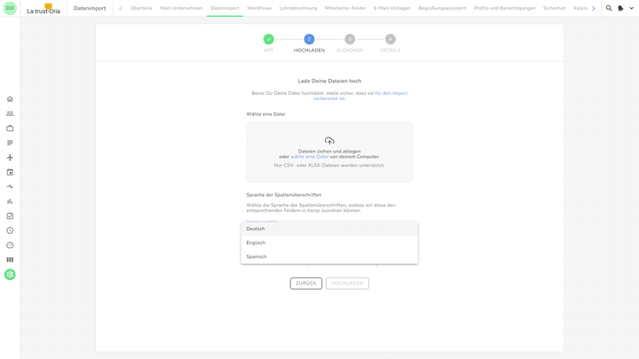 Kenjo bietet Ihnen Import-Vorlagen in drei Sprachen