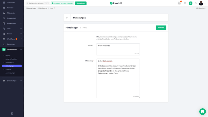Senden Sie Ihren Mitarbeiter:innen wichtige Mitteilungen