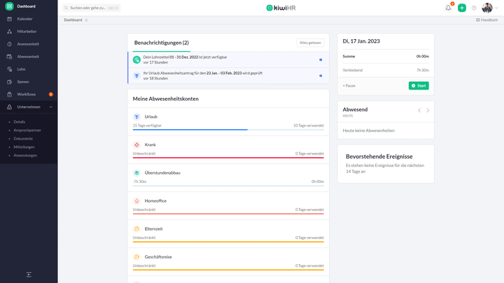 Der Employee Self Service ist übersichtlich aufgebaut