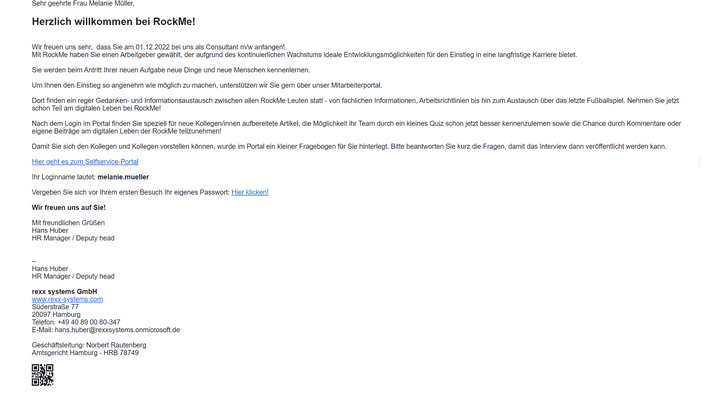 Im Test erhielten neue Angestellte automatisiert Willkommens-Mails