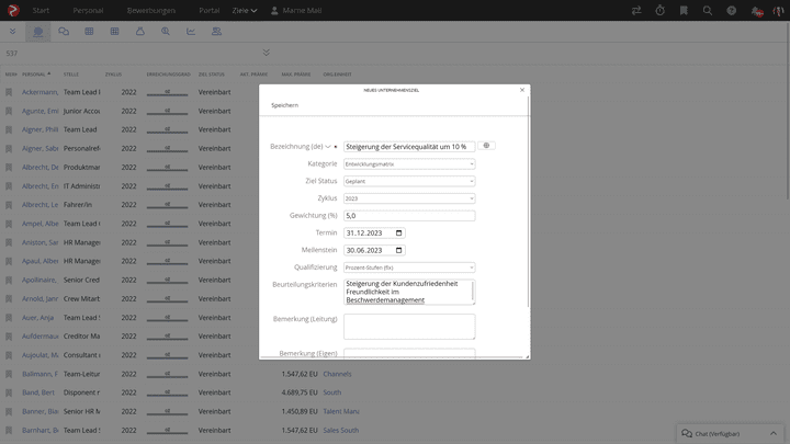 Auch individuelle Zielvereinbarungen sind schnell erstellt