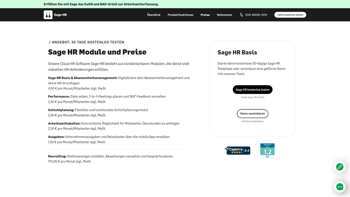 Ein Überblick über die Preise der Module von Sage HR