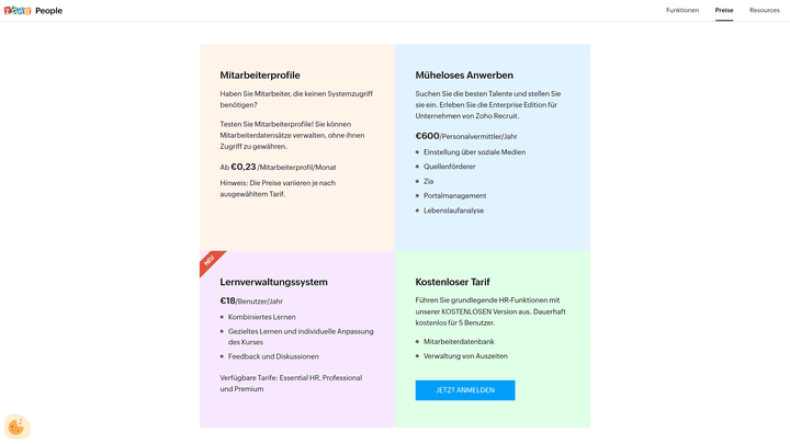 Zoho enthält einige kostenlose Funktionen für maximal fünf User
