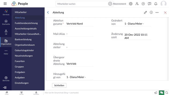 Ordnen Sie einzelne Stellen übergeordneten Abteilungen zu