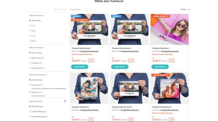 Auf der Albelli-Webseite habt ihr die Qual der Wahl aus insgesamt 11 verschiedenen Fotobuch-Formaten