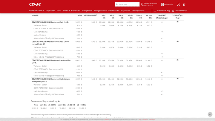 Erfreulich: Eine Übersicht über anfallende Kosten - inkl. Versandkosten - erhaltet ihr auf der Webseite