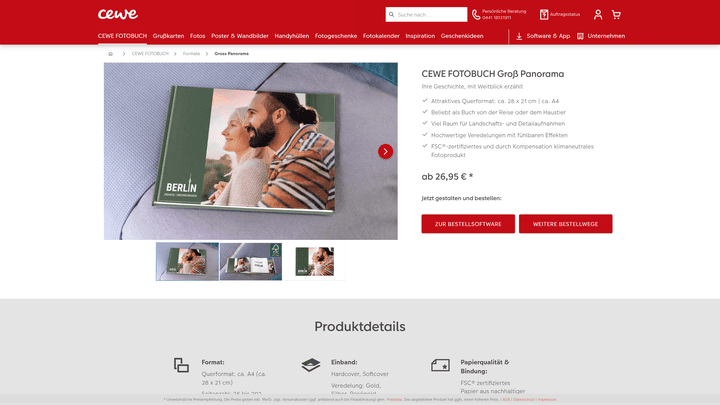 Das beliebte DIN A4 Panorama (Querformat) gibt es bei CEWE ab 26,95 Euro; es geht aber auch günstiger