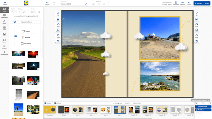 Über die Buttons auf der linken Seite könnt ihr ganze Fotoalben hochladen und eurer Fotobuch-Sammlung hinzufügen