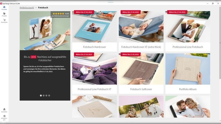 Über große Kacheln wählt ihr die Art eures Fotobuches aus