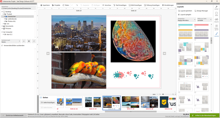 Fotobuchvorlage “Happy Monsters” - glückliche Monster bekommen wir aber trotzdem nicht zu sehen, stattdessen sehen die Vorlagen eher aus wie einfache Cliparts