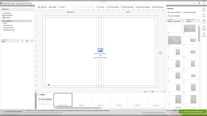 Wollt ihr ohne Assistent starten, sieht alles - inklusive der Layouts rechts - erst mal recht traurig aus