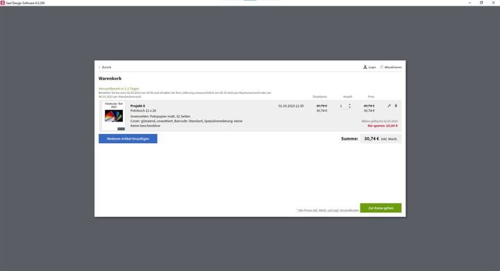 Im Warenkorb werden euch die wichtigsten Infos zu eurer Bestellung noch einmal angezeigt