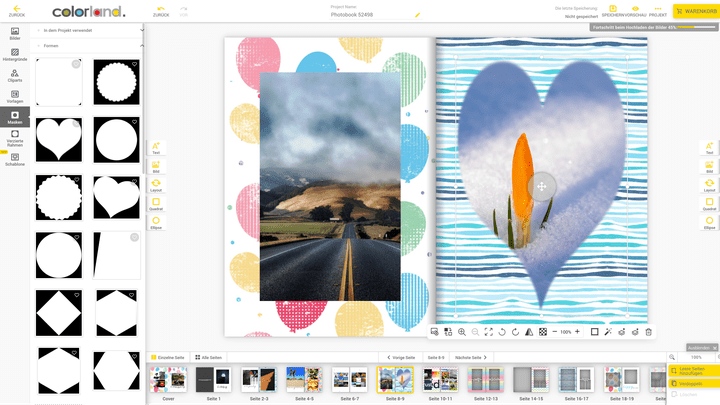 Wollt ihr ungewöhnliche Layouts - wie z.B. Herzformen - müsst ihr eine Maske drüberlegen. Das Bild selber wird jedoch als rechteckig angezeigt.