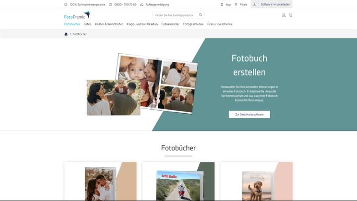 Die Startseite der Fotobuch-Übersicht von Foto Premio