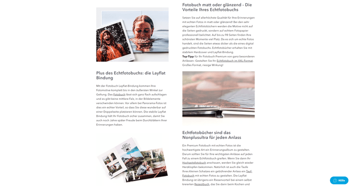 Beim Echtfotobuch sind die Infos über das verwendete Papier (etwas) aussagekräftiger