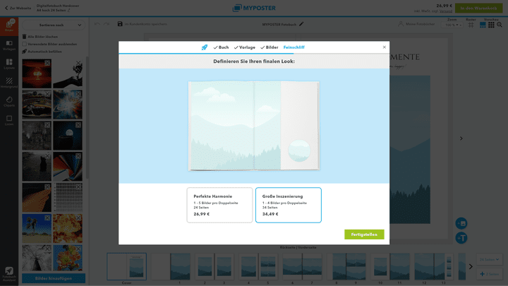 Im letzten Schritt gebt ihr noch an, wie viele Bilder der Konfigurator auf eine Doppelseite packen soll