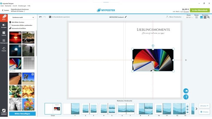 Mithilfe der gestrichelten Linien könnt ihr Bilder mittig platzieren oder an anderen Bildern ausrichten