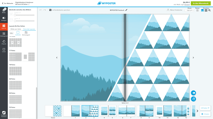 Bis zu 72 Bilder könnt ihr pro Seite verwenden - oder warum probiert ihr es nicht mal mit dieser Pyramide?