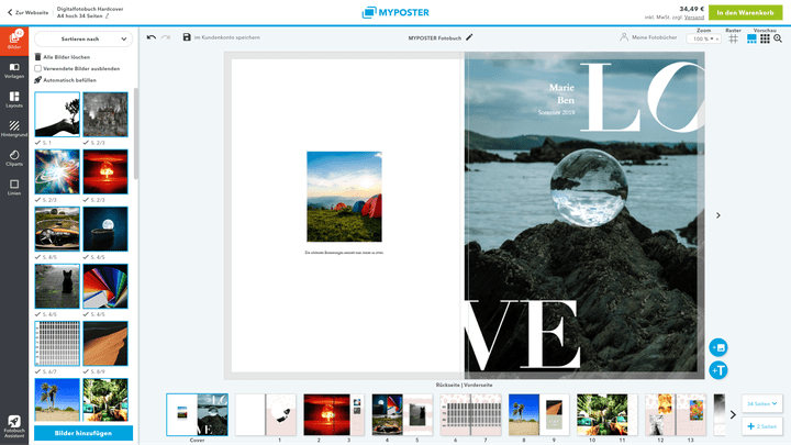 Wenn ihr ein bestimmtes Design bevorzugt, könnt ihr eine Vorlage aus über 100 auswählen, z.B. “Reise” oder “Liebe”