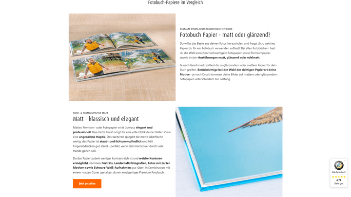 Wenn ihr nicht wisst, welches Papier ihr haben wollt, schafft euch die Webseite Abhilfe