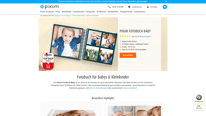Das “Pixum Fotobuch Baby” ist das einzige Fotobuch mit abgerundeten Ecken und Spiralbindung
