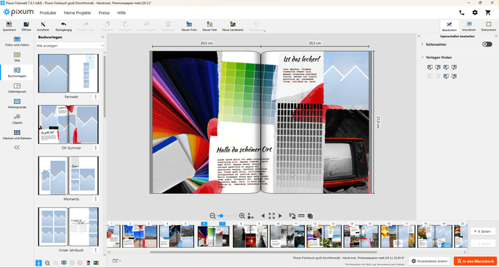 Vorlagen ordnen euer Fotobuch einem bestimmten Thema unter und füllen das Buch mit verschiedenen Layouts und Textboxen - ohne Rücksicht auf vorhandene Fotos