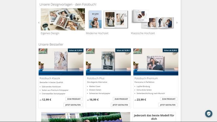 Die Übersichtsseite von PosterXXL listet die verschiedenen Arten von Fotobüchern