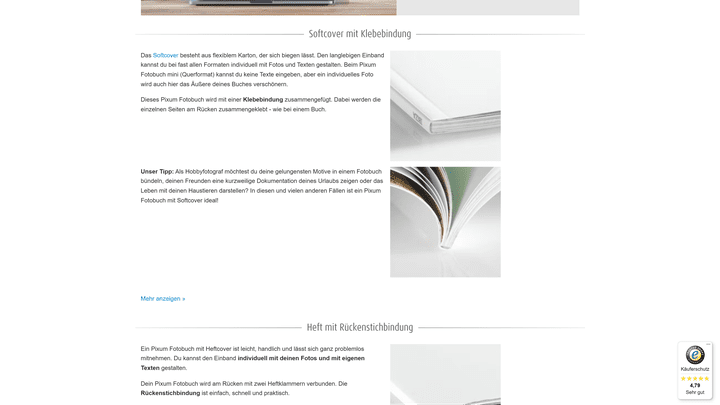 Softcover kommen meist mit Klebebindung, Hefte mit Heftbindung (= Rückenstichbindung)