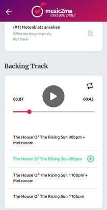 Egal ob Metronom oder Begleitmusik, music2me bietet dir fürs Spielen deiner Lieder viele unterstützende Features