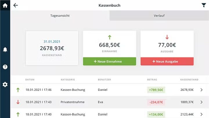 Profitiere von praktischen Funktionen wie dem digitalen Kassenbuch