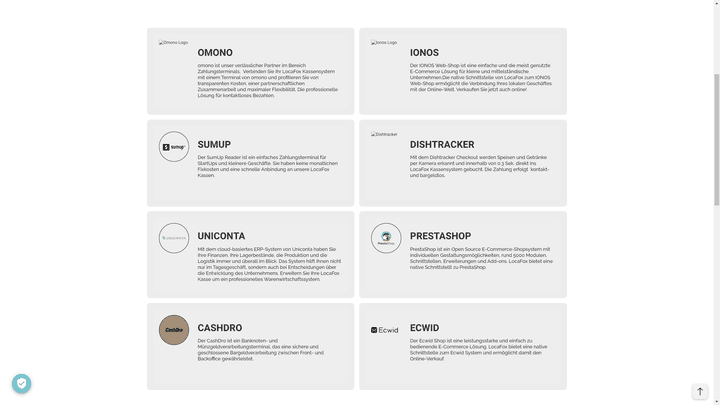 Die Partner von LocaFox erlauben dir verschiedene Systeme wie Onlineshops anzubinden