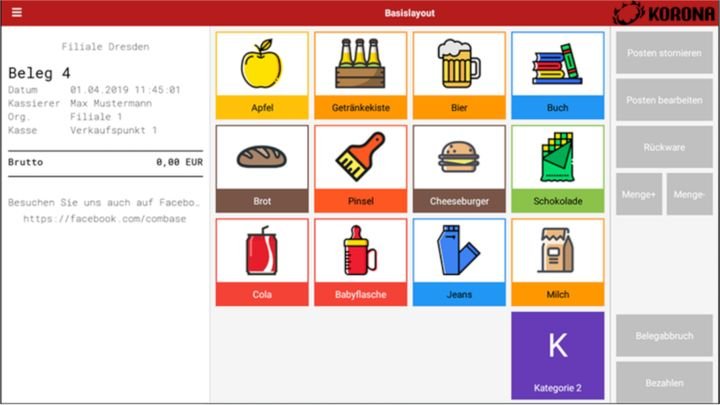 Die Oberfläche der KORONA-Kassenanwendung