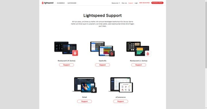 Achte bei der Suche im Supportzentrum darauf, welche POS-Lösung von Lightspeed du verwendest