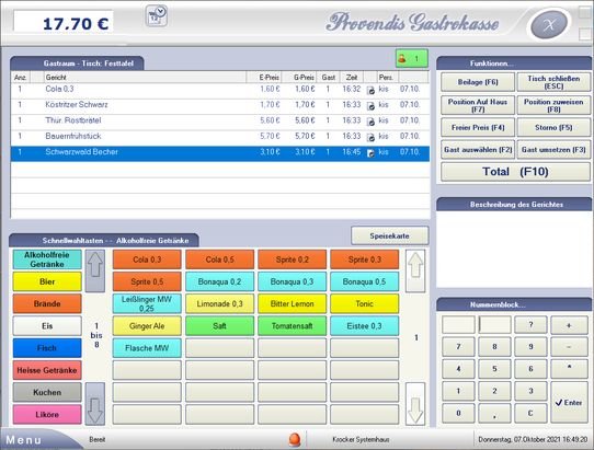 Die Kassenoberfläche von Provendis