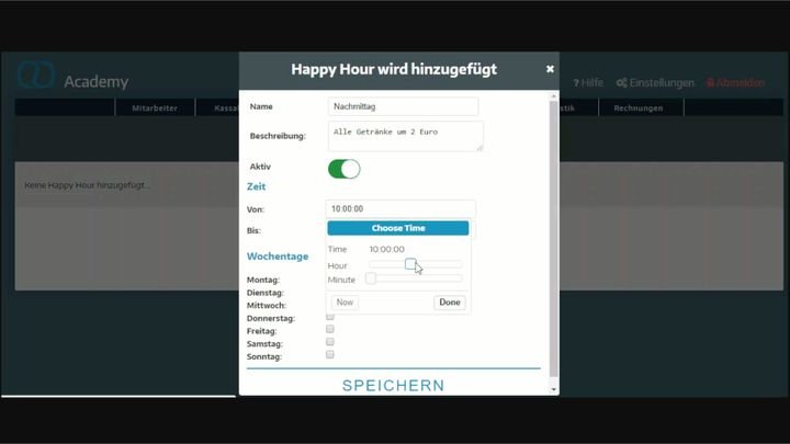 Lege individuelle Zeiträume und Preise für deine Happy Hours fest